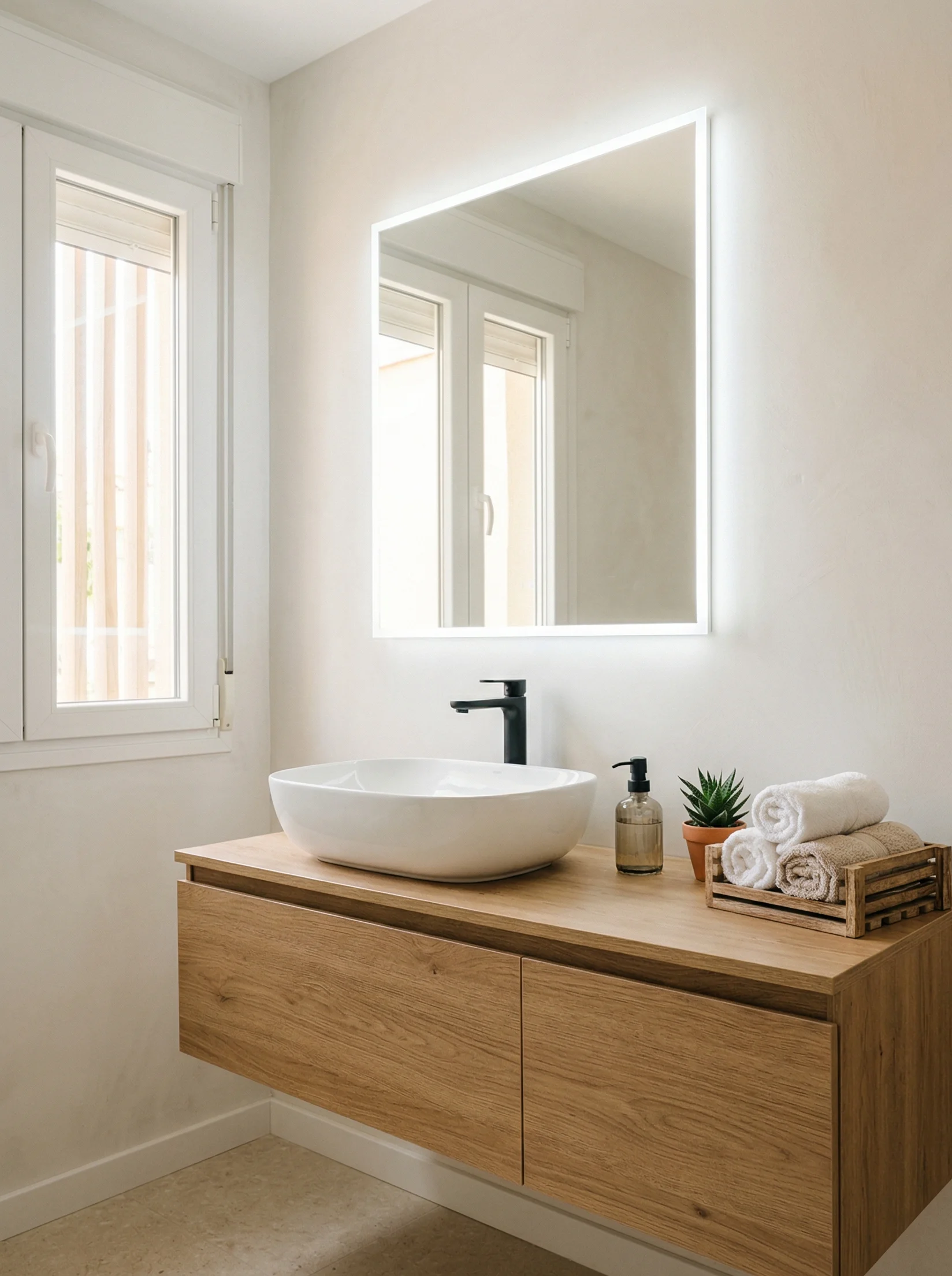 Mueble de baño a medida con lavabo en reforma Albacete